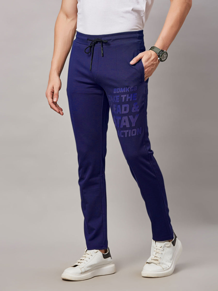 Men's Navy Track Pant with Right Side Print