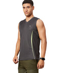 Men's V Neck Dark Grey Sleeveless T-Shirt