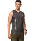 Men's V Neck Dark Grey Sleeveless T-Shirt