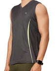 Men's V Neck Dark Grey Sleeveless T-Shirt