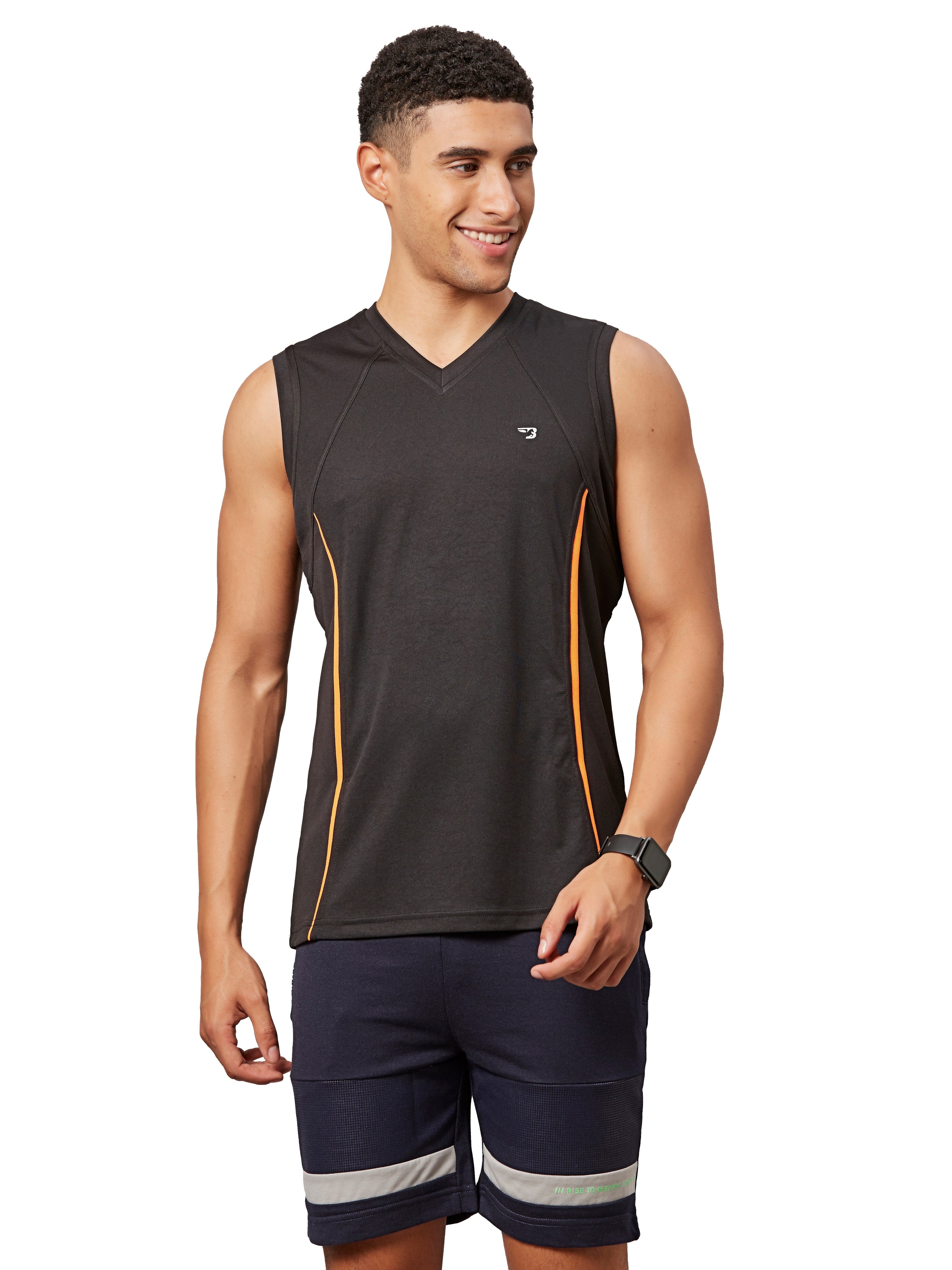 Men's V Neck Black Sleeveless T-Shirt – Bodymark