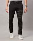 Men's Black Track Pant with Right Side Print