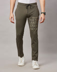 Men's Olive Track Pant with Right Side Print