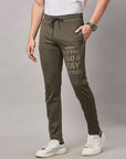 Men's Olive Track Pant with Right Side Print