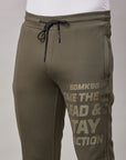 Men's Olive Track Pant with Right Side Print