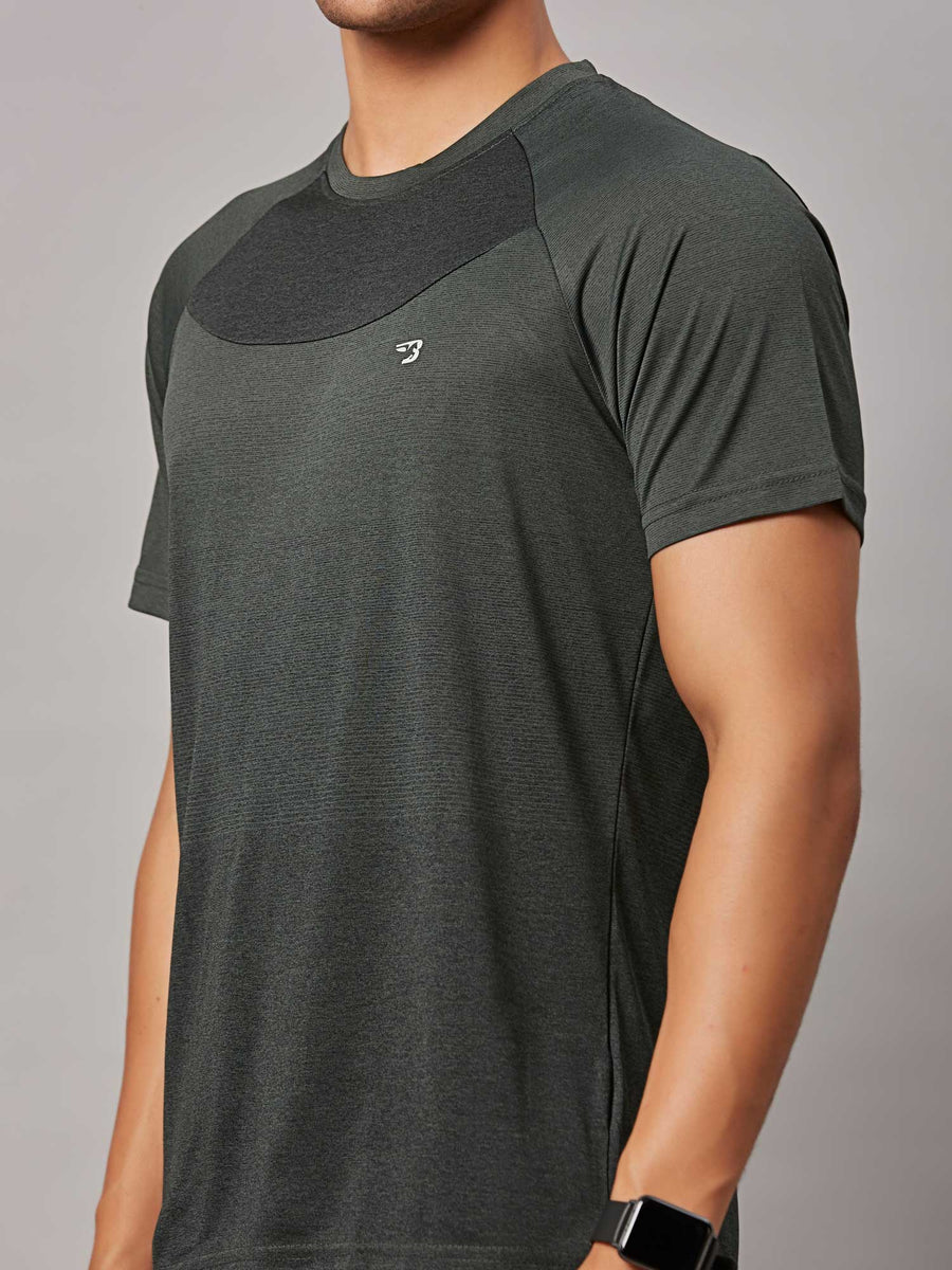 Men's Olive Sports T-Shirt Double Shade