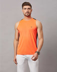 Men's Neon Orange Sleeveless Sports T-Shirt