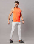 Men's Neon Orange Sleeveless Sports T-Shirt