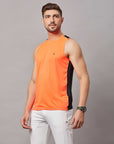 Men's Neon Orange Sleeveless Sports T-Shirt