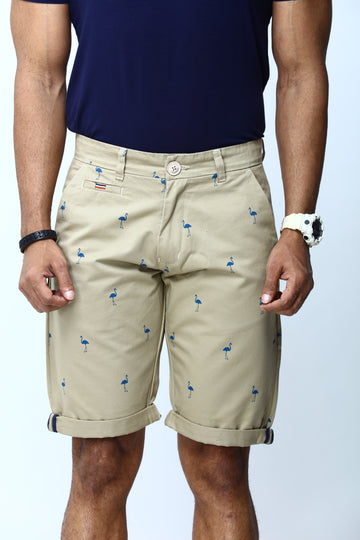 Men's Swan Print Cotton Shorts