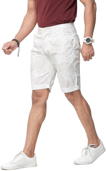 Men's Feather Beige Printed Cotton Shorts