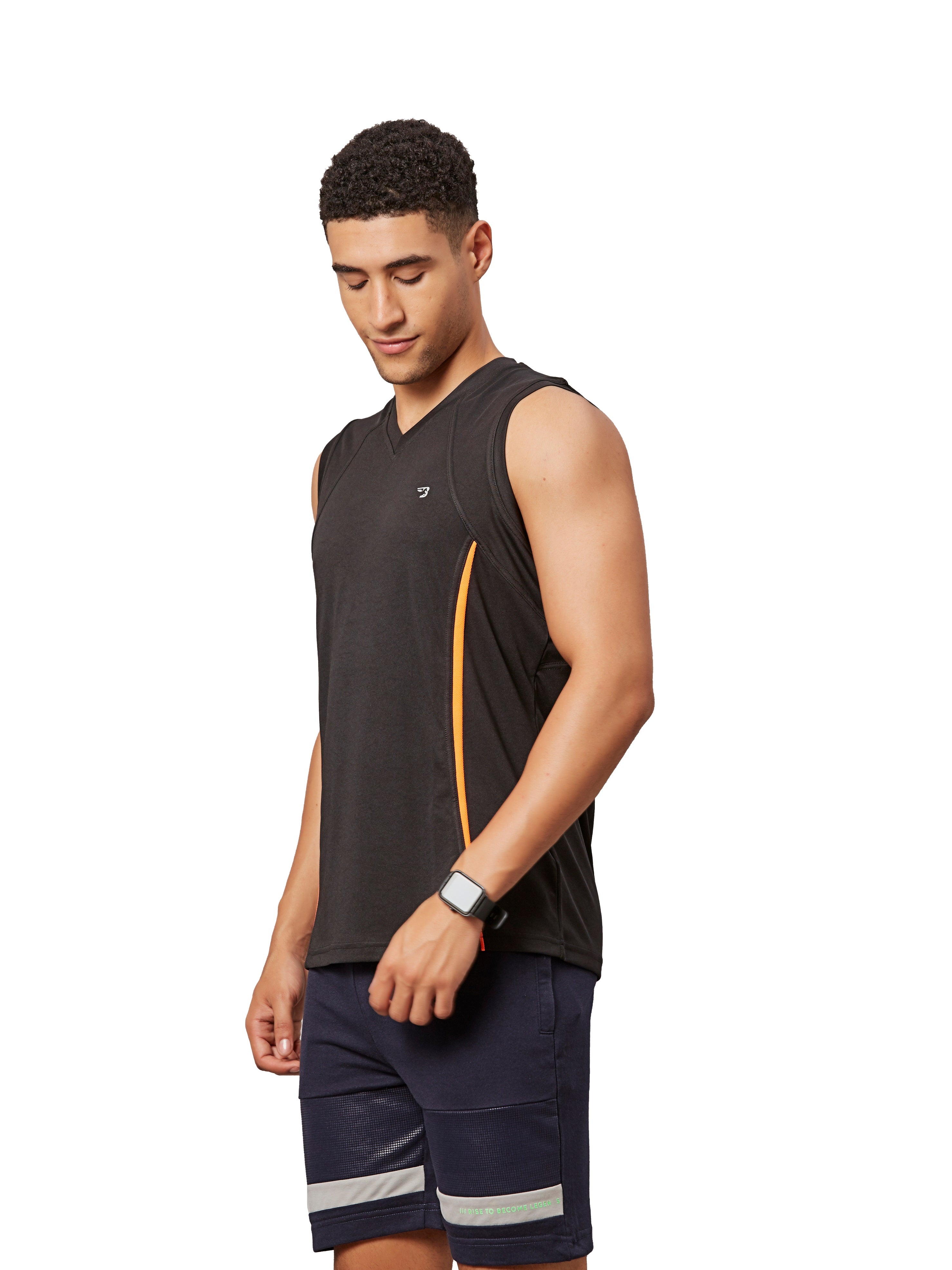 Men's V Neck Black Sleeveless T-Shirt