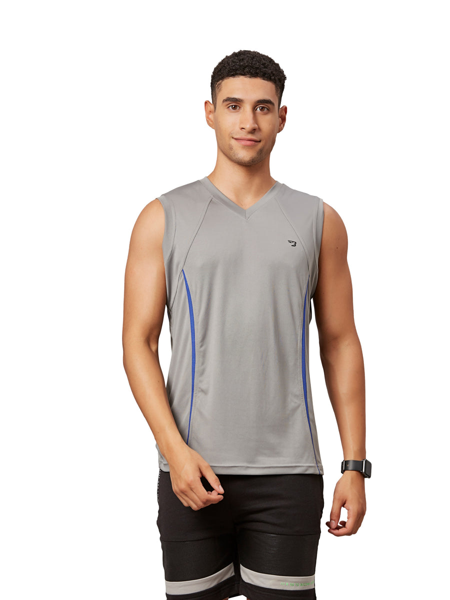 Men's V Neck Grey Sleeveless T-Shirt