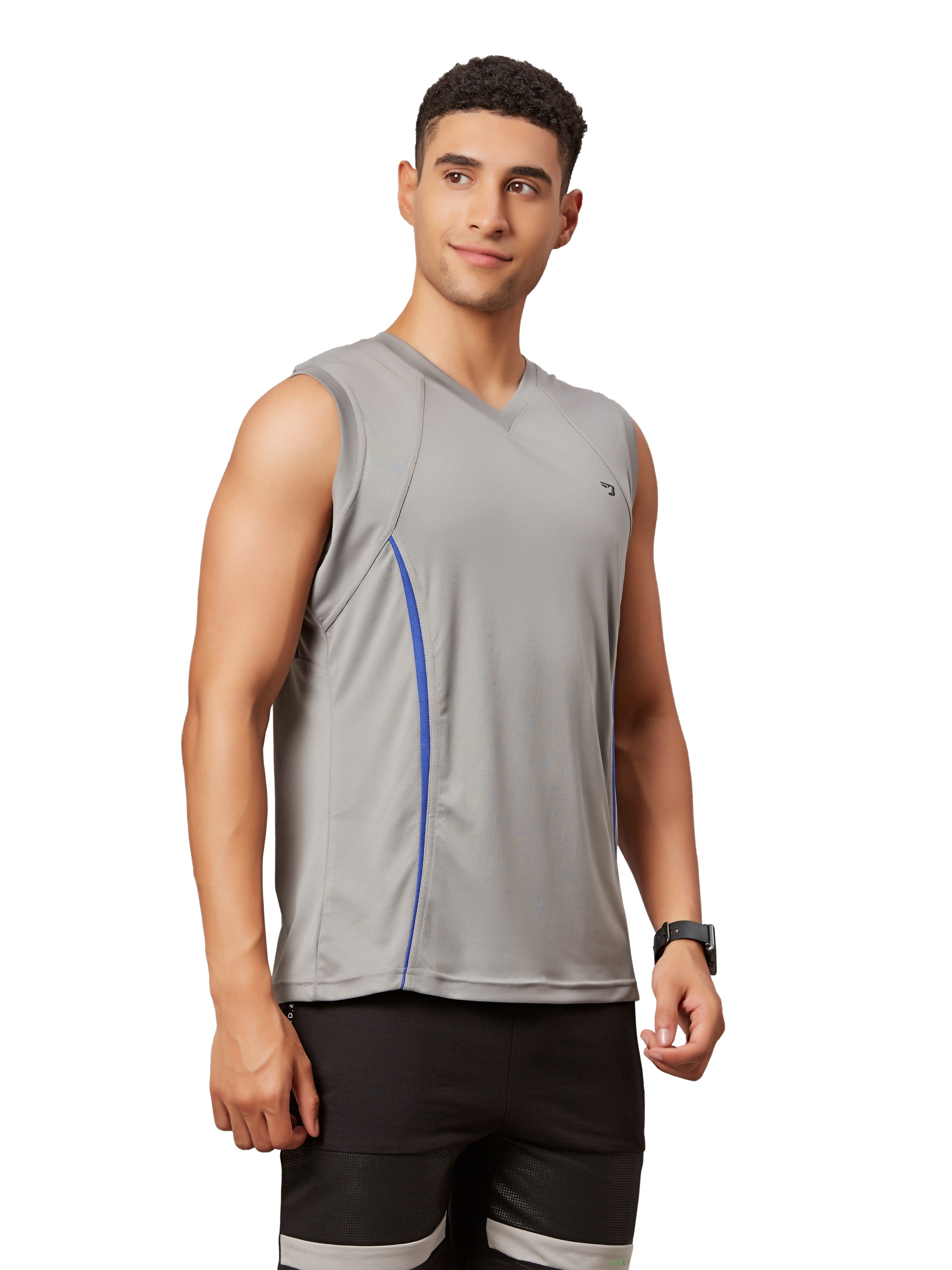 Men's V Neck Grey Sleeveless T-Shirt