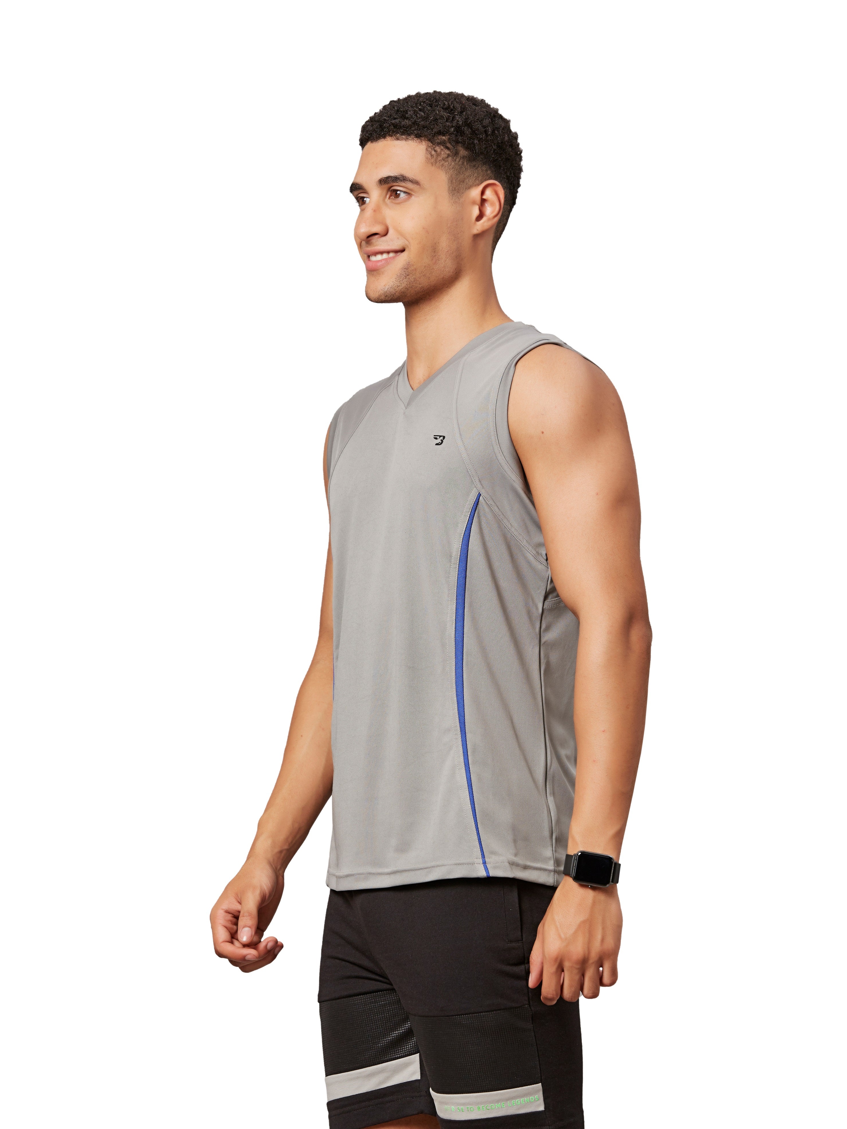Men's V Neck Grey Sleeveless T-Shirt