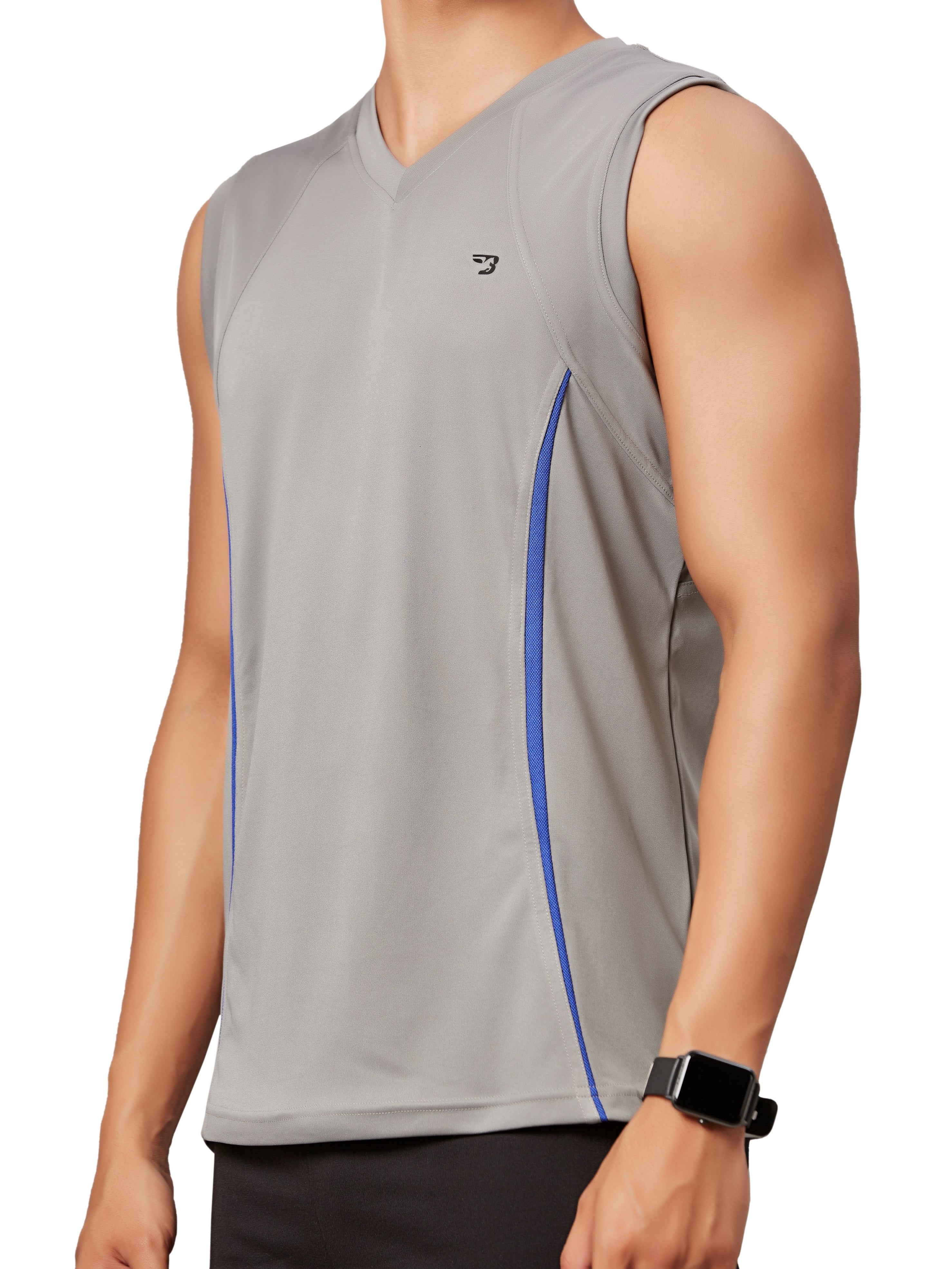 Men's V Neck Grey Sleeveless T-Shirt