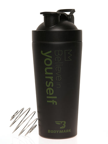 Black Believe Stainless Steel Shaker Bottle with Spring Ball