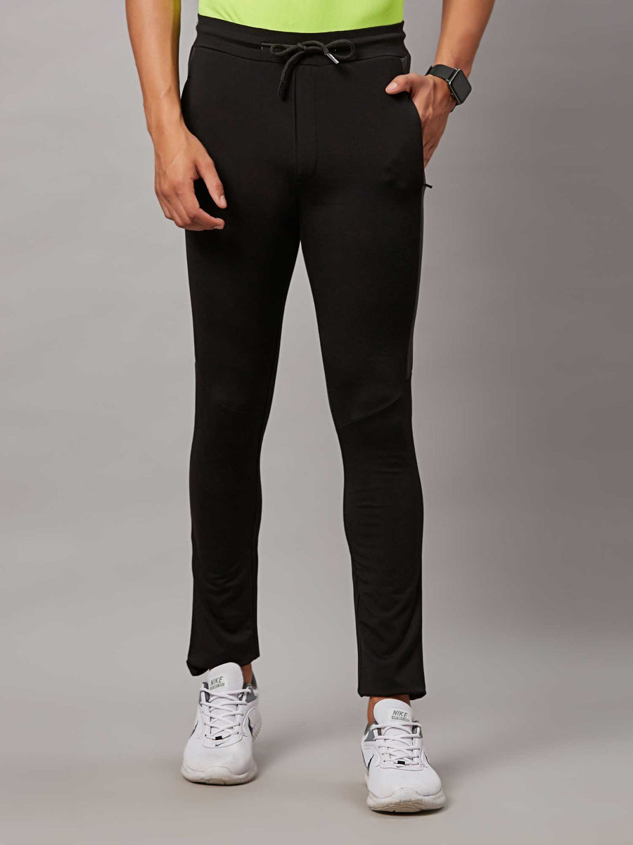Men's Black Track Pant with Side Taffeta Print