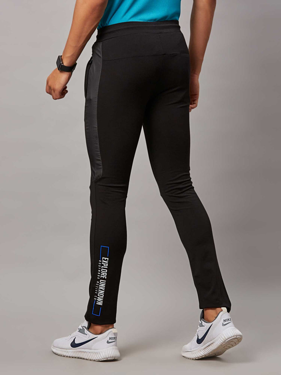 Men's Black Track Pant with Side Taffeta Print