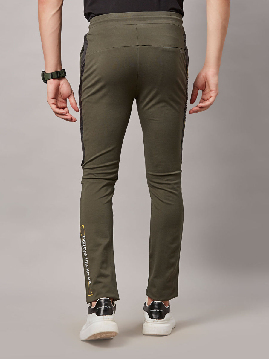 Men's Olive Track Pant with Side Taffeta Print