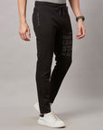 Men's Black Track Pant with Right Side Print