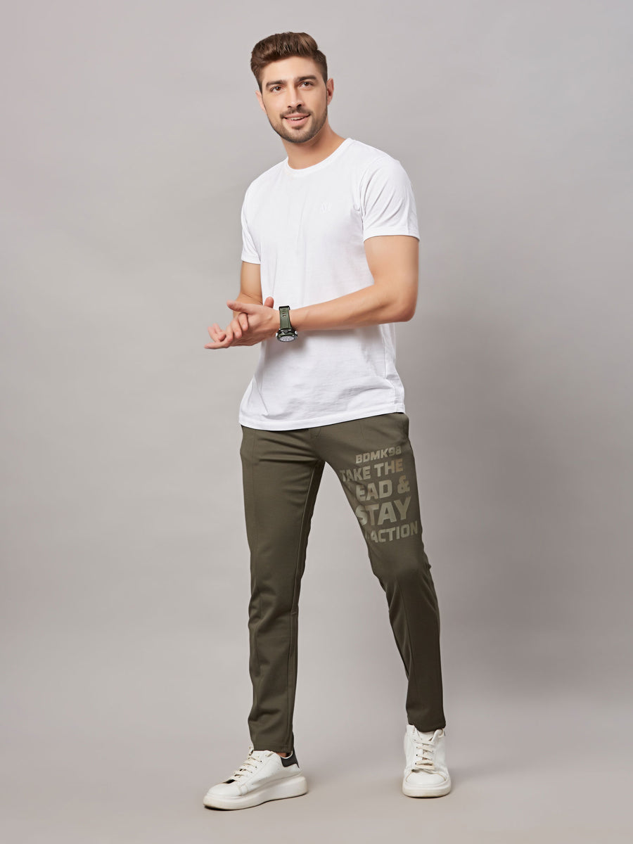 Men's Olive Track Pant with Right Side Print