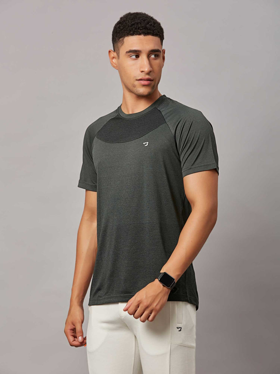 Men's Olive Sports T-Shirt Double Shade